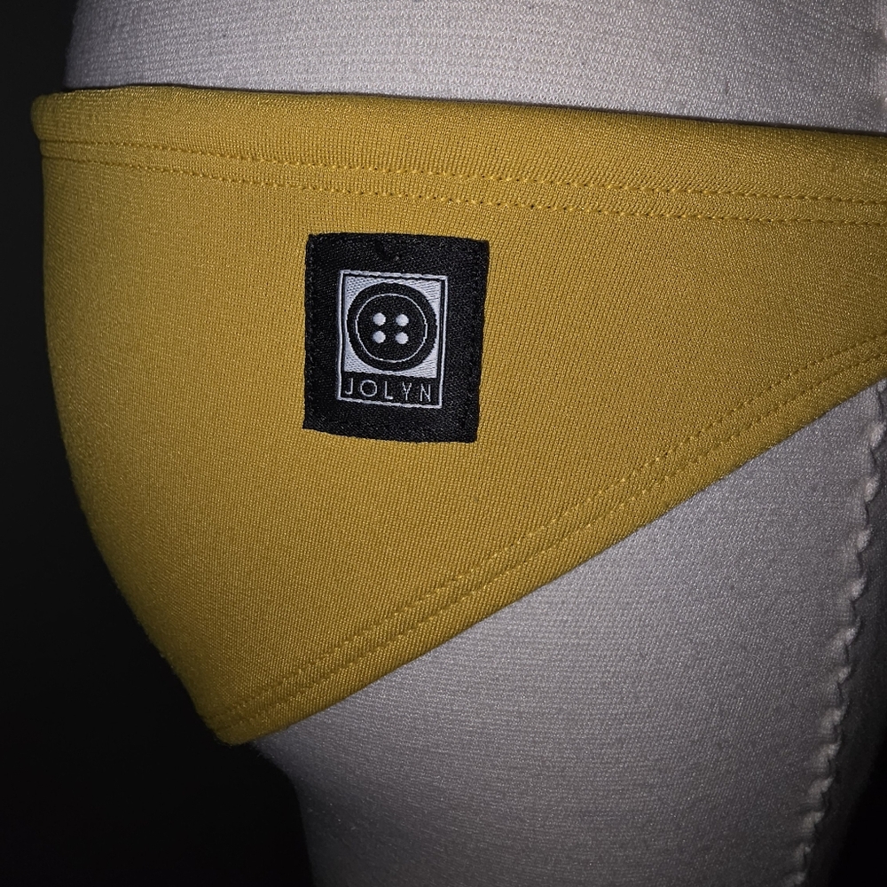 Jolyn Clothing MIDL Yellow Active Bikini Bottom Black Logo Patch Drawstring Sz S - Picture 3 of 16